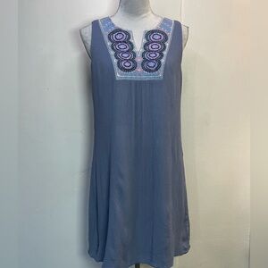 #0153 Luxology Cornflower Blue Beaded Bodice Rayon Sleeveless Shift Dress-6